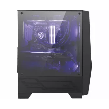 MSI MAG FORGE 100M Mid Tower Gaming datora korpuss 'Melns, 2x 120mm RGB PWM ventilators, 1x 120mm ventilators, 1-6 RGB Hub, Rūdīta stikla panelis, ATX, mATX, mini-ITX'