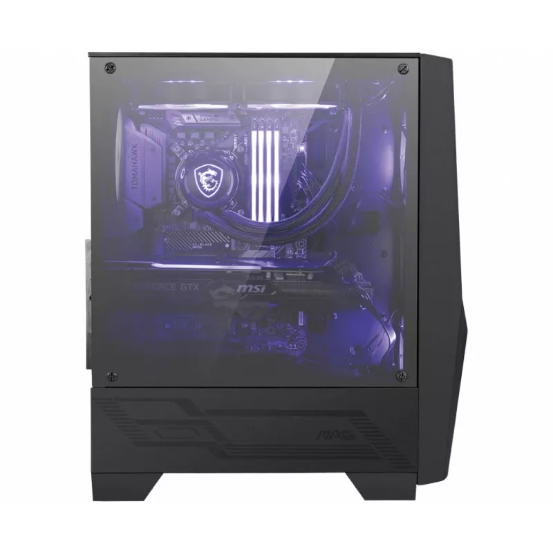 MSI MAG FORGE 100M Mid Tower Gaming datora korpuss 'Melns, 2x 120mm RGB PWM ventilators, 1x 120mm ventilators, 1-6 RGB Hub, Rūdīta stikla panelis, ATX, mATX, mini-ITX'