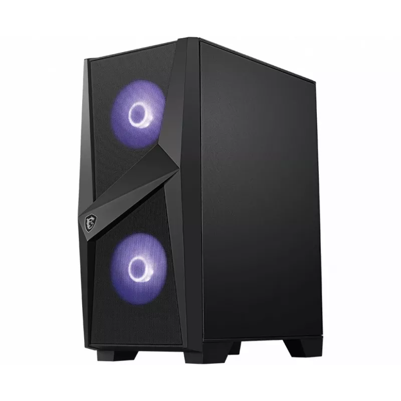 MSI MAG FORGE 100M Mid Tower Gaming datora korpuss 'Melns, 2x 120mm RGB PWM ventilators, 1x 120mm ventilators, 1-6 RGB Hub, Rūdīta stikla panelis, ATX, mATX, mini-ITX'