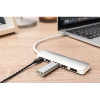 DIGITUS USB-C HUB 4 Portu PD 4x USB 3.0, 1x PD Lādēšana, Pelēks