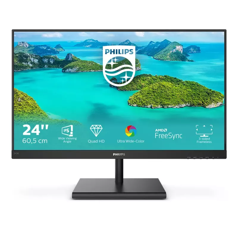 Philips E Line 245E1S/00 monitors 60.5 cm (23.8 inch) 2560 x 1440 pikseļi 2K Ultra HD LCD melns