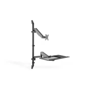DIGITUS Sēdus-Stāvus Darbstacijas sienas stiprinājums vienam monitoram, melns, max slodze 1-8 kg, ekrāns 17-32 collas