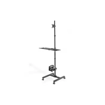 DIGITUS Mobilā darbstacija (monitora stiprinājums, PC turētājs) max 8 kg slodze, 32 collu ekrāns - melna