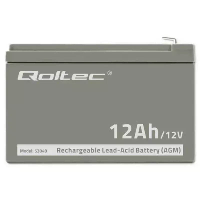 Qoltec 53049 AGM akumulators 12V 12Ah, pelēks, 150×98×95 mm