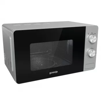 Solo mikroviļņu krāsns Gorenje MO20E1S — 20 L, 800 W, rotācijas vadība, 270 mm pagrieziena galds, nerūsējošais tērauds/melns