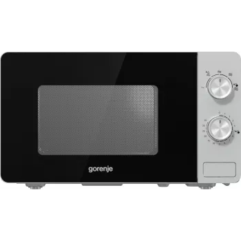 Solo mikroviļņu krāsns Gorenje MO20E1S — 20 L, 800 W, rotācijas vadība, 270 mm pagrieziena galds, nerūsējošais tērauds/melns