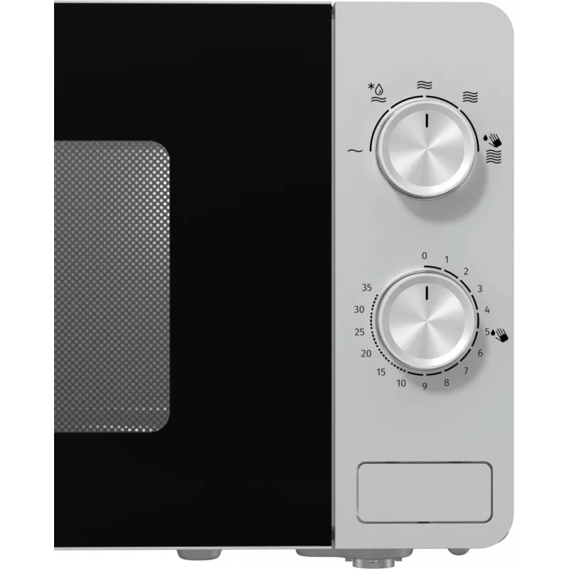 Solo mikroviļņu krāsns Gorenje MO20E1S — 20 L, 800 W, rotācijas vadība, 270 mm pagrieziena galds, nerūsējošais tērauds/melns