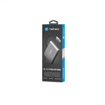 USB-C uz HDMI un USB HUB NATEC Fowler Mini — USB 2.0 Type-C, HDMI, USB-A un USB-C porti, Pelēks