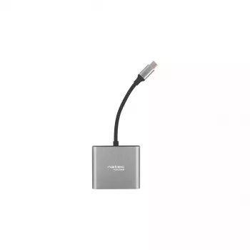 USB-C uz HDMI un USB HUB NATEC Fowler Mini — USB 2.0 Type-C, HDMI, USB-A un USB-C porti, Pelēks