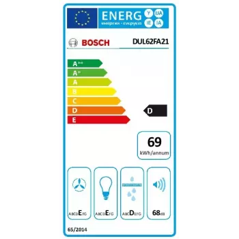Sienas nosūcējs Bosch Serie 2 DUL62FA21, 600 mm, balts, 3 ātrumi, 250 m³/h, flīsa filtrs