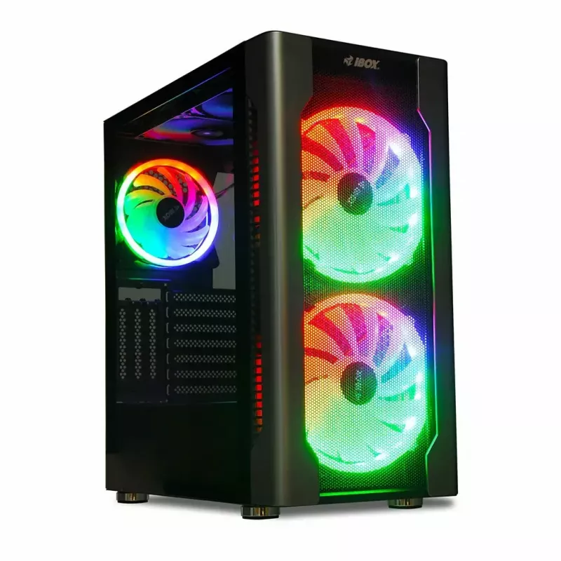 Korpuss IBOX Chiron ZH68 Gaming, ATX Midi-Tower, EATX atbalsts, melns, sānu logs, apgaismojums