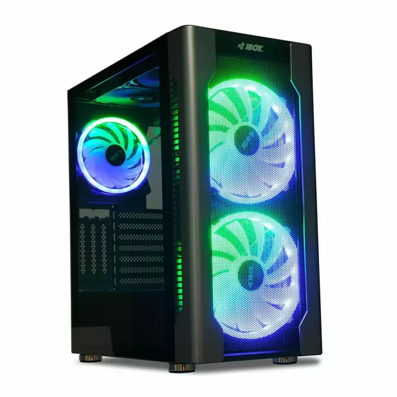 Korpuss IBOX Chiron ZH68 Gaming, ATX Midi-Tower, EATX atbalsts, melns, sānu logs, apgaismojums