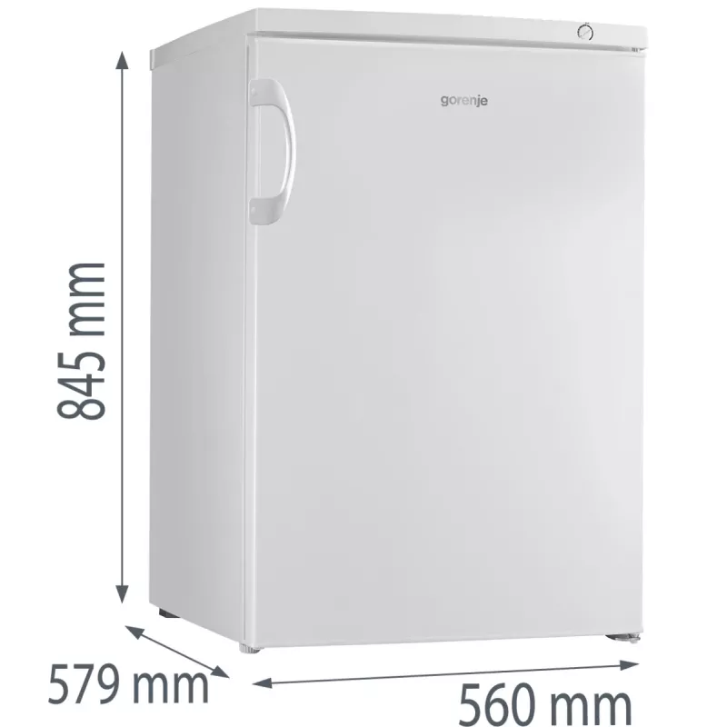 Vertikālais saldētājs Gorenje F492PW — 82 L, balts, 4 zvaigznes, labās puses eņģes, 165 kWh/gadā