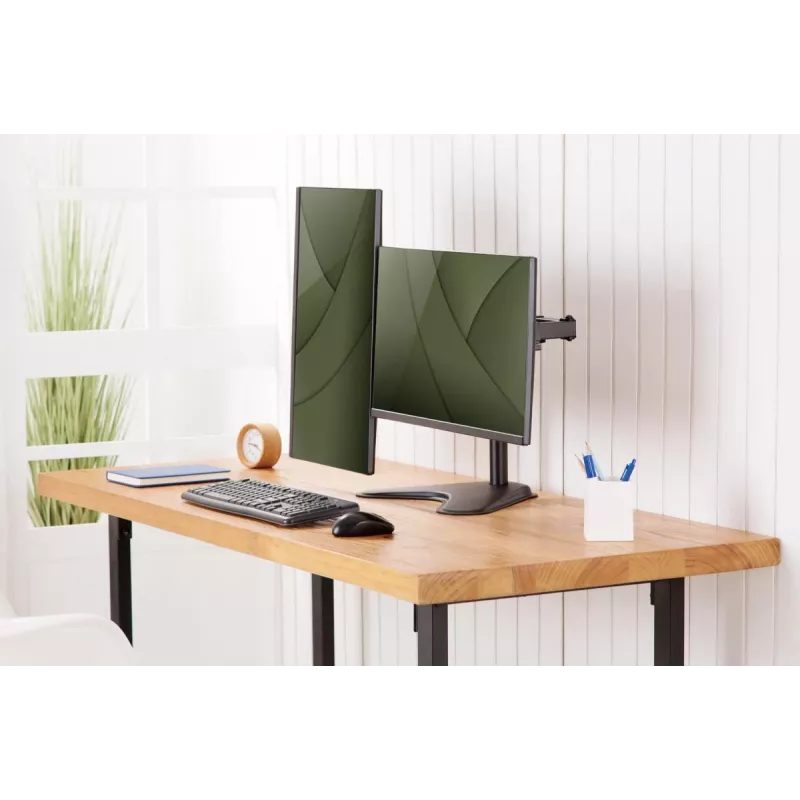 DIGITUS Universāls divu monitoru statīvs 17-32 collām 2x 8kg (maks.) Melns