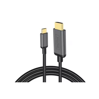 DIGITUS USB-C – HDMI adaptera kabelis, 2m, 4K/30Hz, melns, metāla korpuss