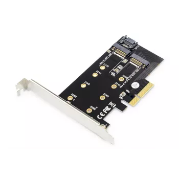 DIGITUS M.2 NGFF/NVMe SSD PCIe paplašināšanas karte, atbalsta B, M un B+M atslēgu, izmēri 80, 60, 42 un 30 mm