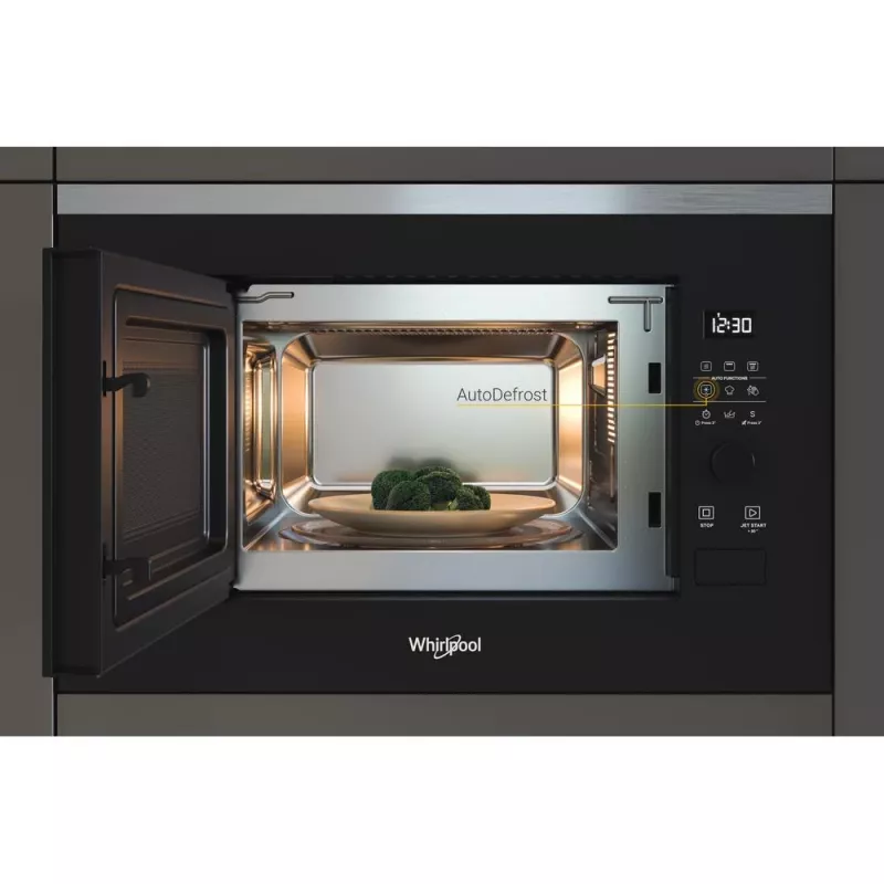 Iebūvējamā grila mikroviļņu krāsns WHIRLPOOL WMF201G, 800 W, 20 L, nerūsējošais tērauds/melns