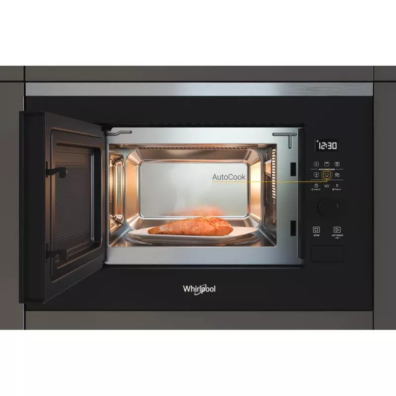 Iebūvējamā grila mikroviļņu krāsns WHIRLPOOL WMF201G, 800 W, 20 L, nerūsējošais tērauds/melns