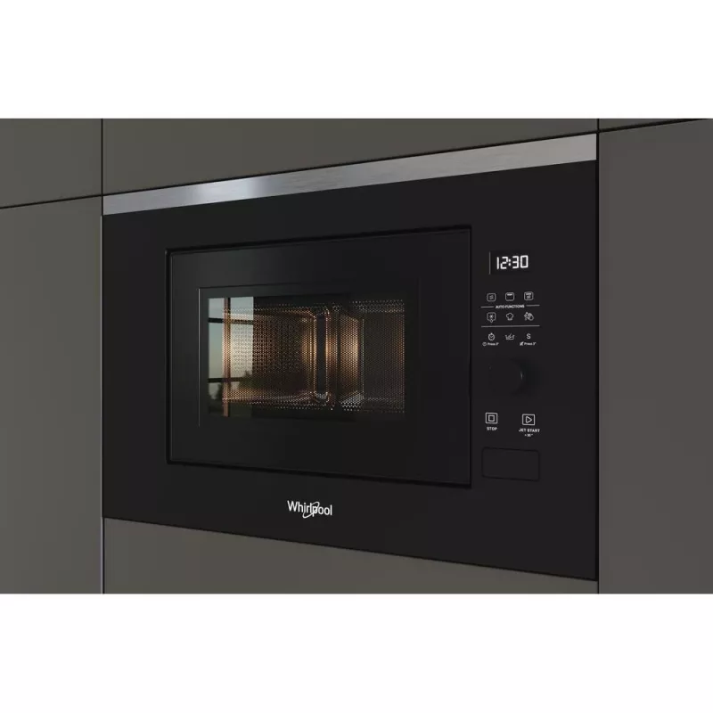 Iebūvējamā grila mikroviļņu krāsns WHIRLPOOL WMF201G, 800 W, 20 L, nerūsējošais tērauds/melns