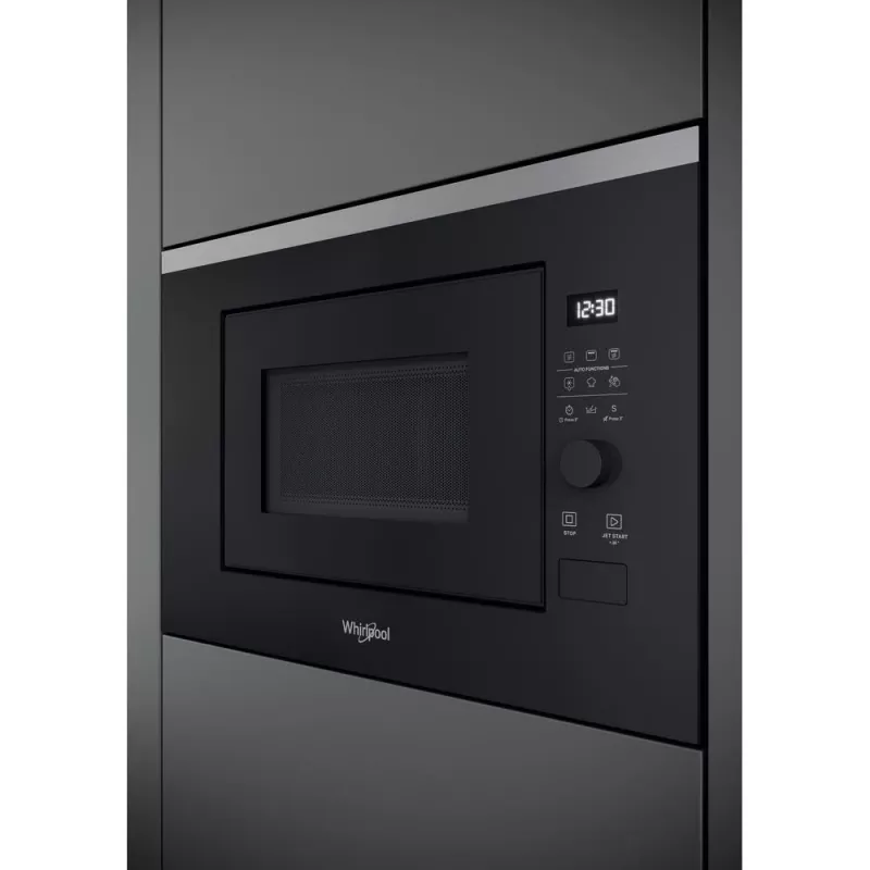 Iebūvējamā grila mikroviļņu krāsns WHIRLPOOL WMF201G, 800 W, 20 L, nerūsējošais tērauds/melns