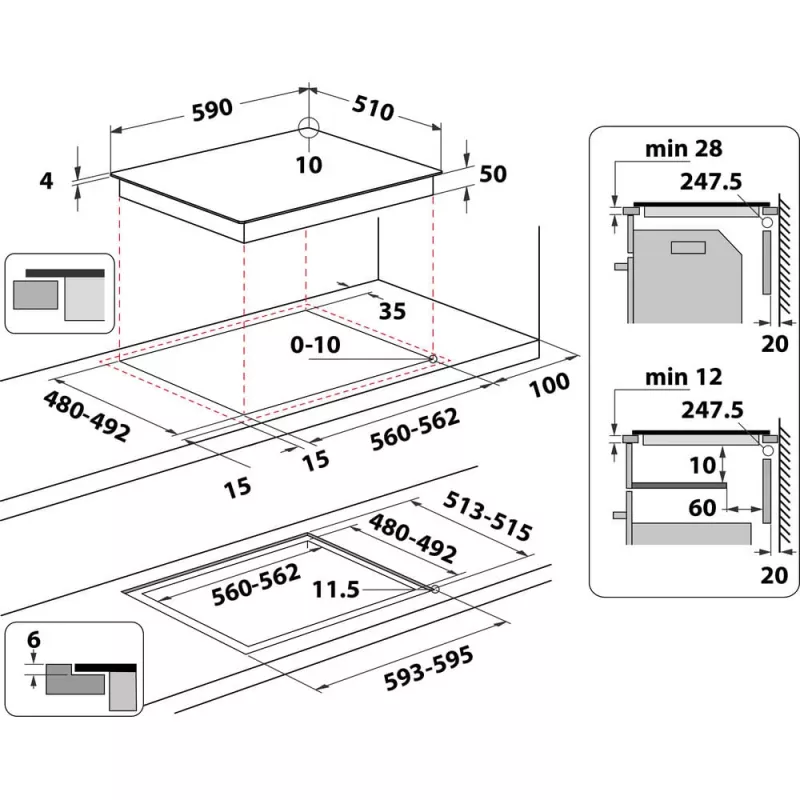 Whirlpool WS Q4860 NE Melna iebūvējamā 60 cm zonu indukcijas plīts 4 zonām