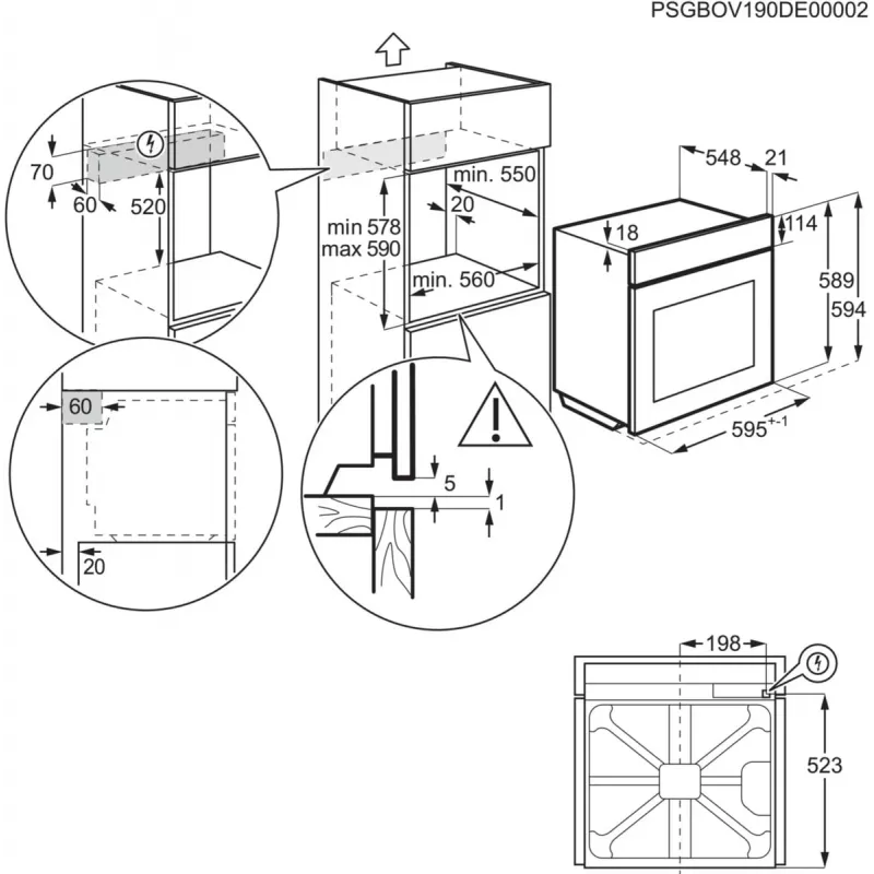 Electrolux EOF3H40X 2790 W Melns, Nerūsējošais tērauds