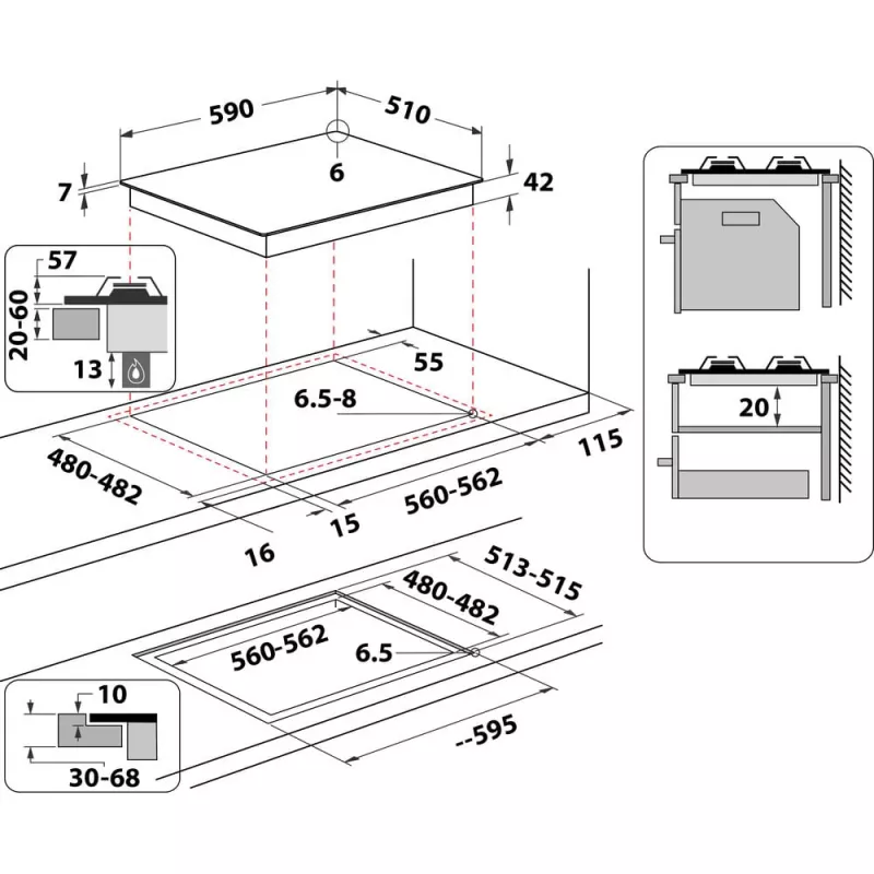 Whirlpool AKT 616/NB Melns Iebūvējamā gāzes plīts virsma 60 cm 4 degļi