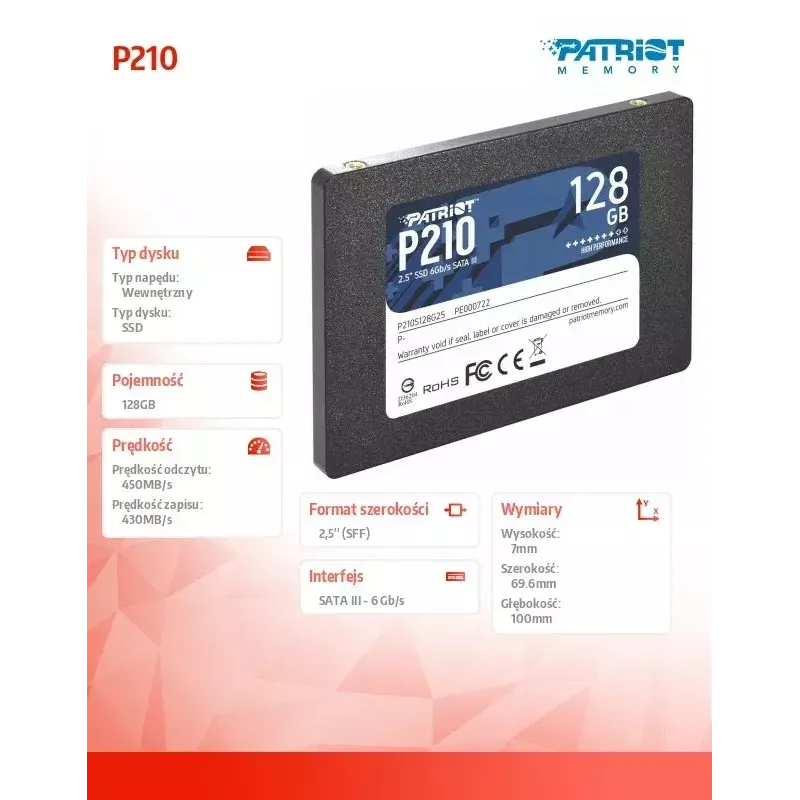 Patriot Memory P210 2.5 collu 128GB SATA III 450/350 MB/s