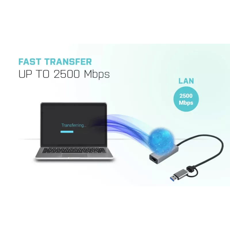 i-tec Metal USB-C/USB-A 2.5Gbps Ethernet Adapter, vadu, USB Type-A/USB Type-C, Ethernet, 2500 Mbit/s, pelēks