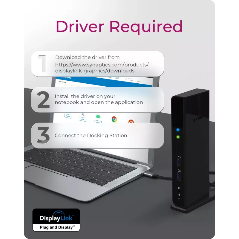 ICY BOX IB-DK2251AC USB 3.2 Gen 2 Type-A dokstacija, melna