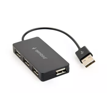 USB centrmezgls Gembird UHB-U2P4-04 — 4 portu USB 2.0, plug-and-play, melns, 480 Mbit/s