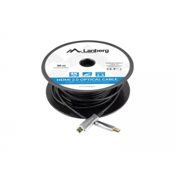 HDMI kabelis LANBERG CA-HDMI-20FB-0300-BK — 30 m, HDMI Type A vīriešu-vīriešu, HDMI 2.0, 18 Gbit/s, 4K@144Hz, HDR, ARC, Ethernet, melns