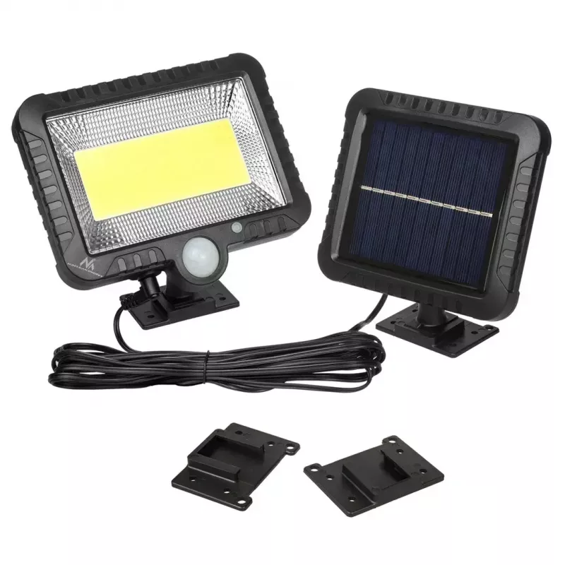 Āra saules LED prožektors MACLEAN MCE438, 5W, 400 lm, IP44, Li-Ion 5.2V, sienas montāža, balta gaisma, melns