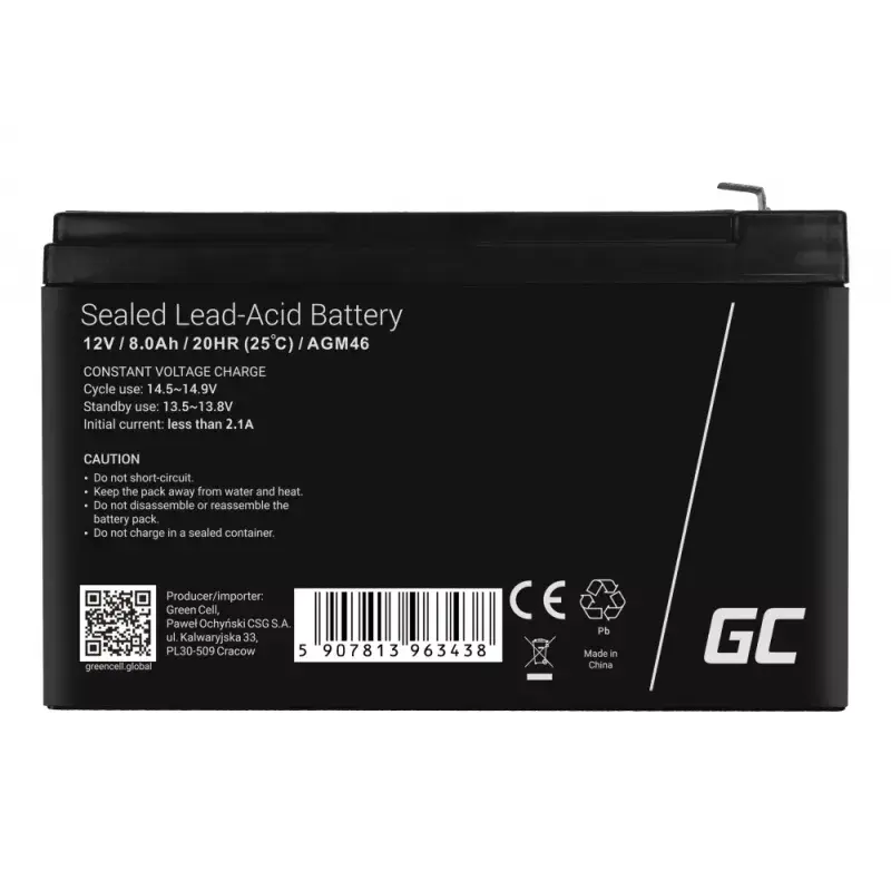 Green Cell AGM46 12V 8000 mAh Noslēgts Svina-Skābes Akumulators