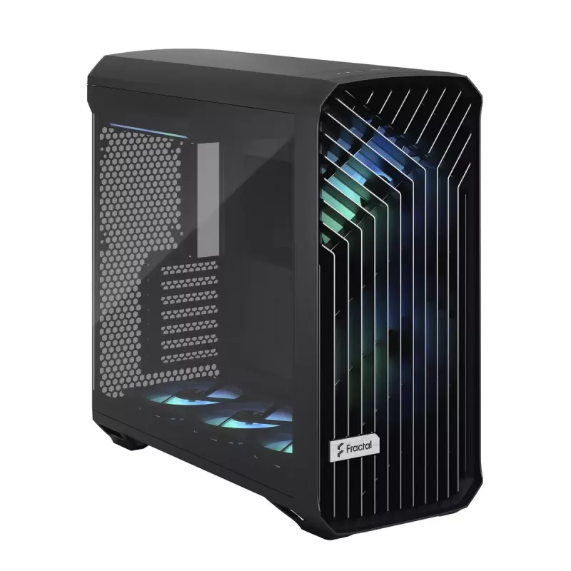 PC korpuss Fractal Design Torrent Tower Black — ATX/EATX/ITX, 2x180mm priekšējie ventilatori, 2x3.5 collu un 4x2.5 collu vietas, rūdīts stikls