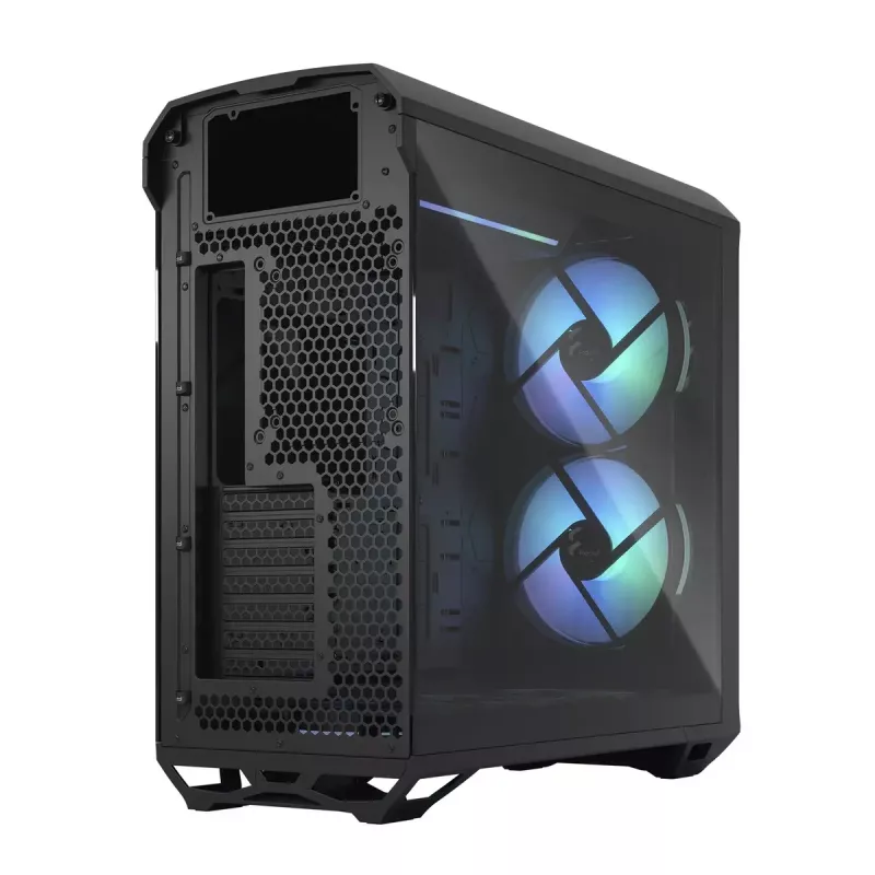 PC korpuss Fractal Design Torrent Tower Black — ATX/EATX/ITX, 2x180mm priekšējie ventilatori, 2x3.5 collu un 4x2.5 collu vietas, rūdīts stikls