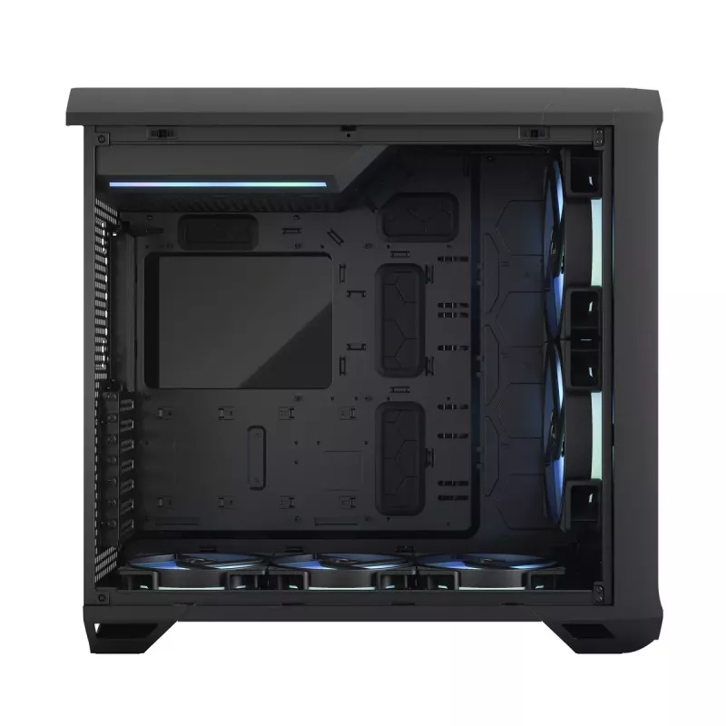 PC korpuss Fractal Design Torrent Tower Black — ATX/EATX/ITX, 2x180mm priekšējie ventilatori, 2x3.5 collu un 4x2.5 collu vietas, rūdīts stikls