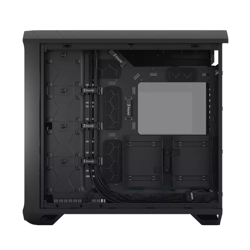 PC korpuss Fractal Design Torrent Tower Black — ATX/EATX/ITX, 2x180mm priekšējie ventilatori, 2x3.5 collu un 4x2.5 collu vietas, rūdīts stikls