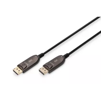 DIGITUS DisplayPort AOC hibrīda-šķiedras savienojuma kabelis M/M UHD 8K@60Hz, CE, melns 15m