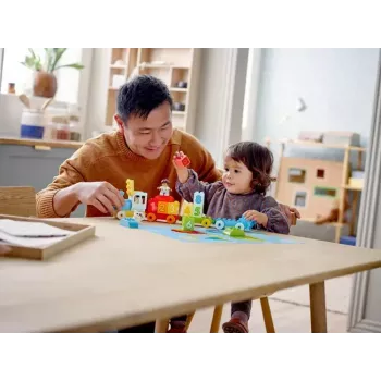LEGO DUPLO vilciens ar numuriem 10954 – mācību vilciens ar numurētiem vagoniem skaitīšanai un šķirošanai