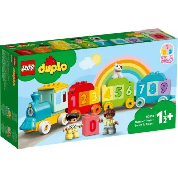 LEGO DUPLO vilciens ar numuriem 10954 – mācību vilciens ar numurētiem vagoniem skaitīšanai un šķirošanai