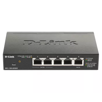 D-Link DGS-1100-05PDV2 5 portu Gigabit PoE viedais pārvaldāmais slēdzis ar 1 PD portu