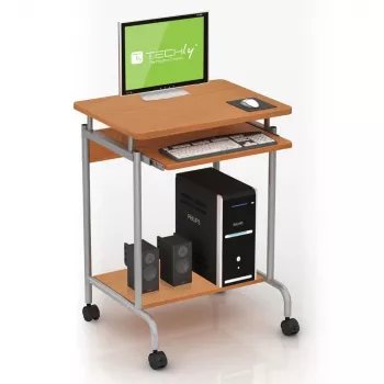 Datorgalds TECHLY Compact ICA-TB S005 — kompakts datorgalds, MDF virsma, tastatūras plaukts, riteņi, 600×450×750 mm, dižskābardis