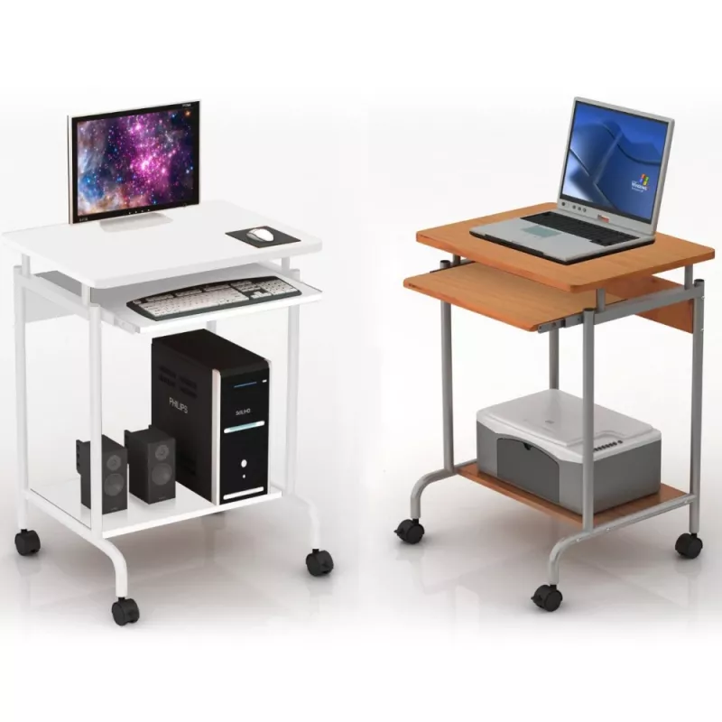 Datorgalds TECHLY Compact ICA-TB S005 — kompakts datorgalds, MDF virsma, tastatūras plaukts, riteņi, 600×450×750 mm, dižskābardis