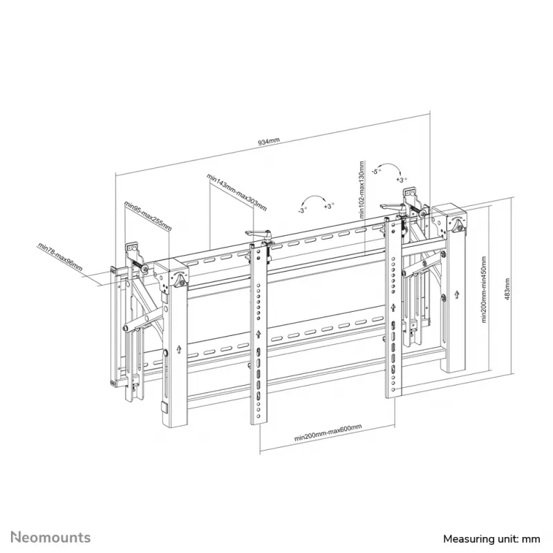 Neomounts LED-VW2000BLACK Videowall sienas stiprinājums 32-75 collām - izvelkams - līdz 70 kg