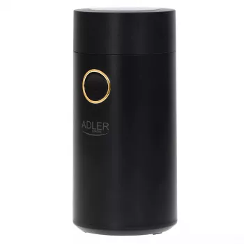 Kafijas dzirnaviņas ar dzirnakmeņiem Adler AD 4446bg — 150 W, 75 g pupiņu tvertne, nerūsējošā tērauda dzirnakmeņi, pogas vadība, melna