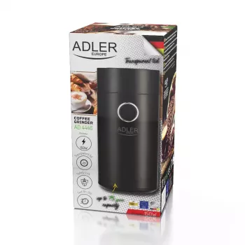 Kafijas dzirnaviņas Adler AD4446BS — 150 W, nerūsējošā tērauda dzirnaviņas, 75 g pupiņu tvertne, melna