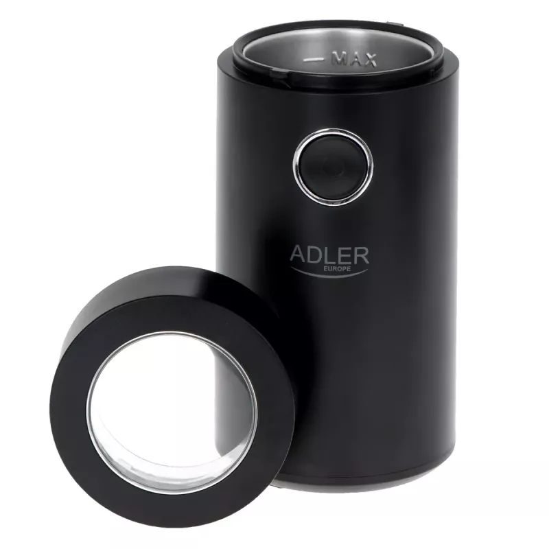 Kafijas dzirnaviņas Adler AD4446BS — 150 W, nerūsējošā tērauda dzirnaviņas, 75 g pupiņu tvertne, melna