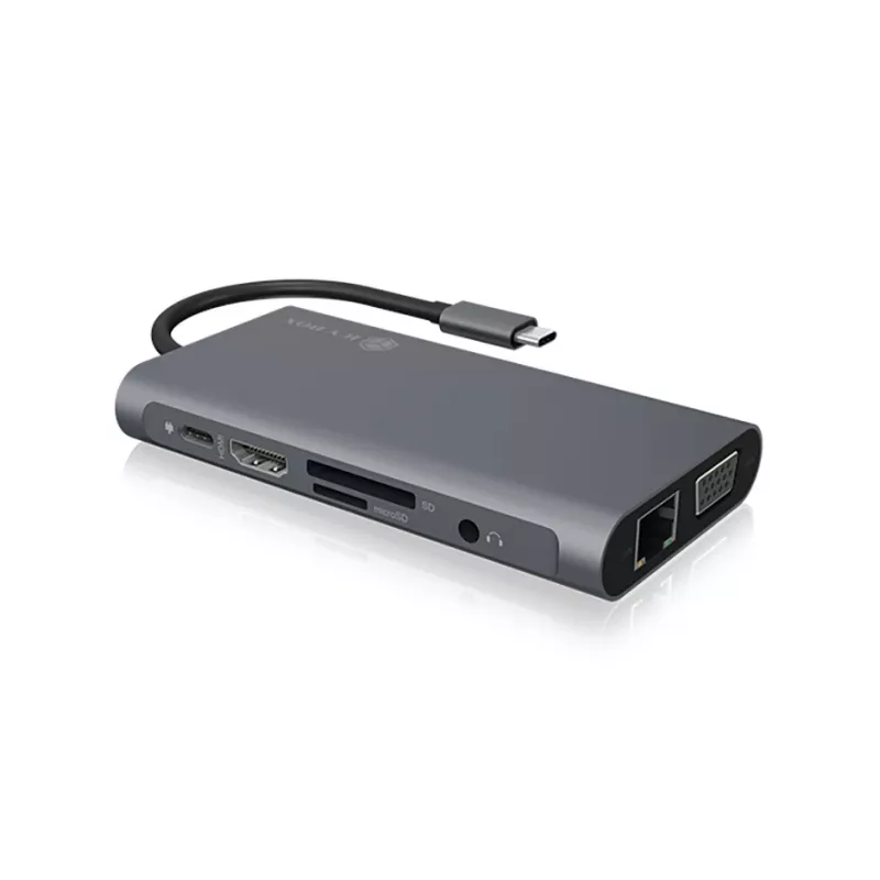 ICY BOX IB-DK4040-CPD Vadu USB 3.2 Gen 1 (3.1 Gen 1) Type-C dokstacija, antracīta/melna