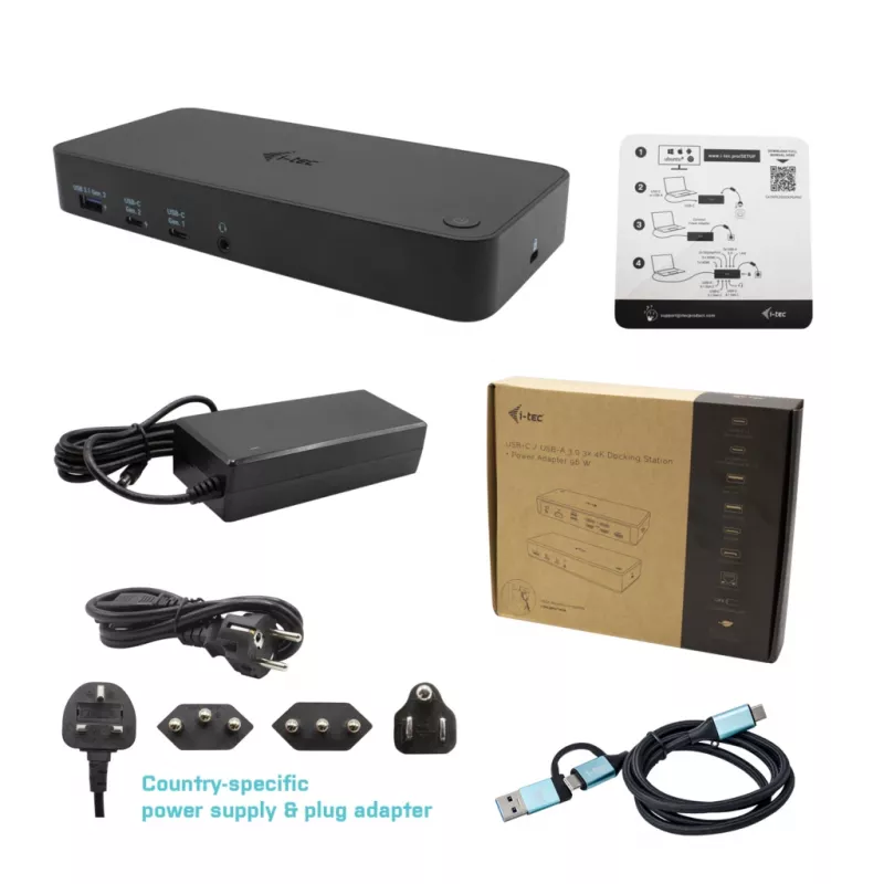 i-tec USB 3.0 / USB-C / Thunderbolt 3x 4K Dockingstacija + Power Delivery 100W
